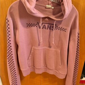 Vans Pink Cropped Hoodie with Checkered Sleeves